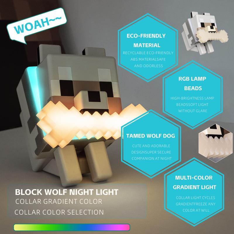 DIYCOM Pixel Wolf LED Night Light Game Style Wolf Lamp with Glowing Bone and RGB Collar Stylish Room Decor Christmas and New Year Gift Idea
