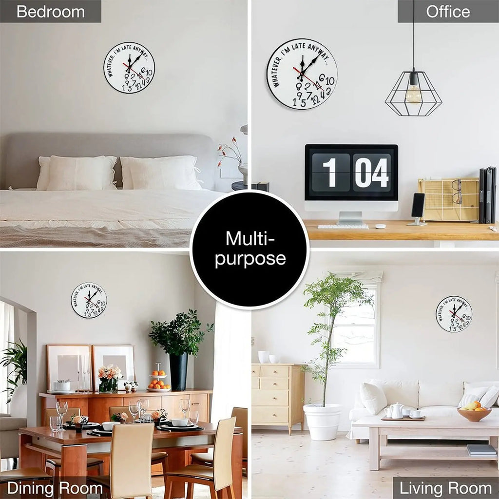 Funny Sarcastic "I'm Late Anyway" Wall Clock | 10in/12in Silent Sweep Movement Novelty Gag Gift, Humorous Office Decor, Ideal for Home, Dorm, Man Cave, Battery Not Included, DIY ASSEMBLY NEEDED