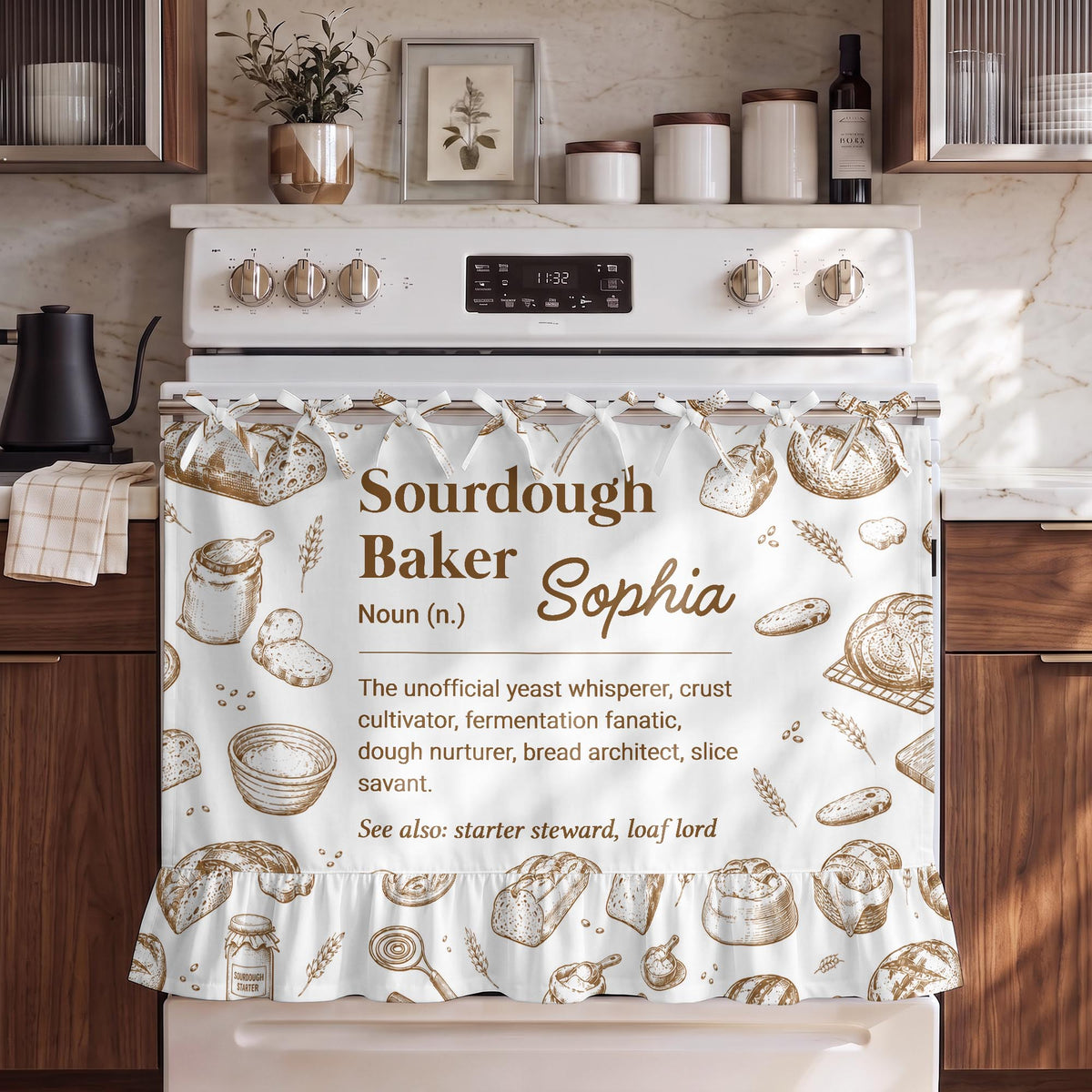 Sourdough Baker Noun, Personalized Oven Skirt Curtain, Gift For Bakers - 1