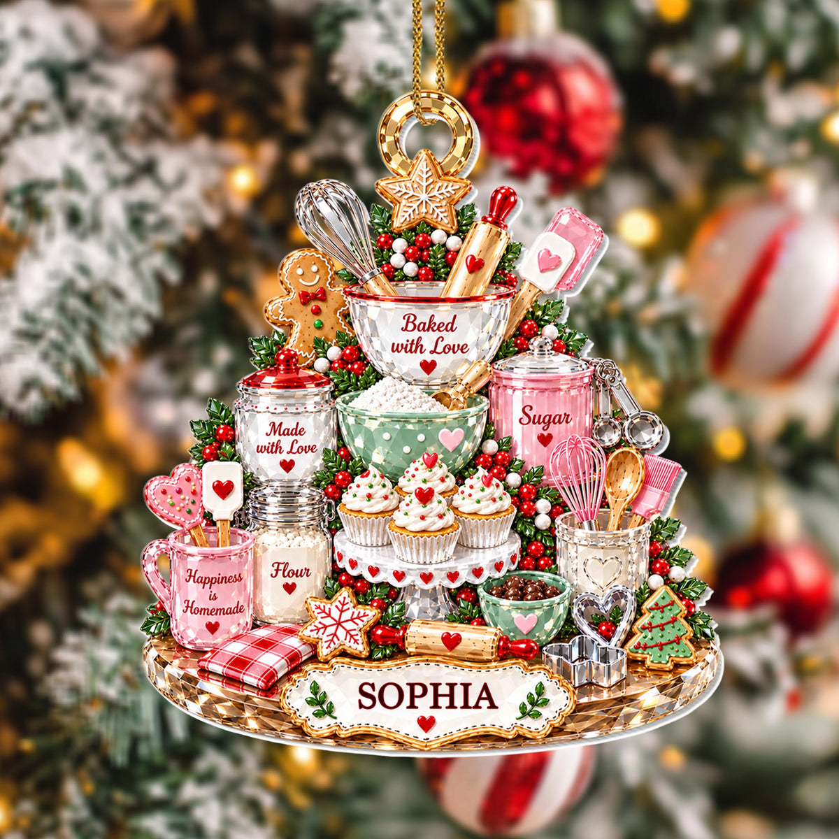 Baked With Love, Personalized Custom Acrylic Ornament, Gift For Bakers - 2