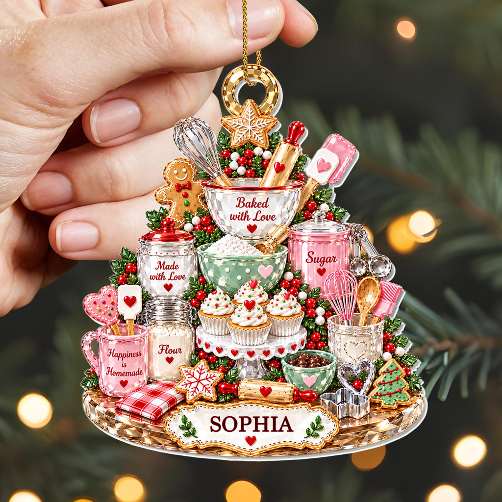 Baked With Love, Personalized Custom Acrylic Ornament, Gift For Bakers - 5