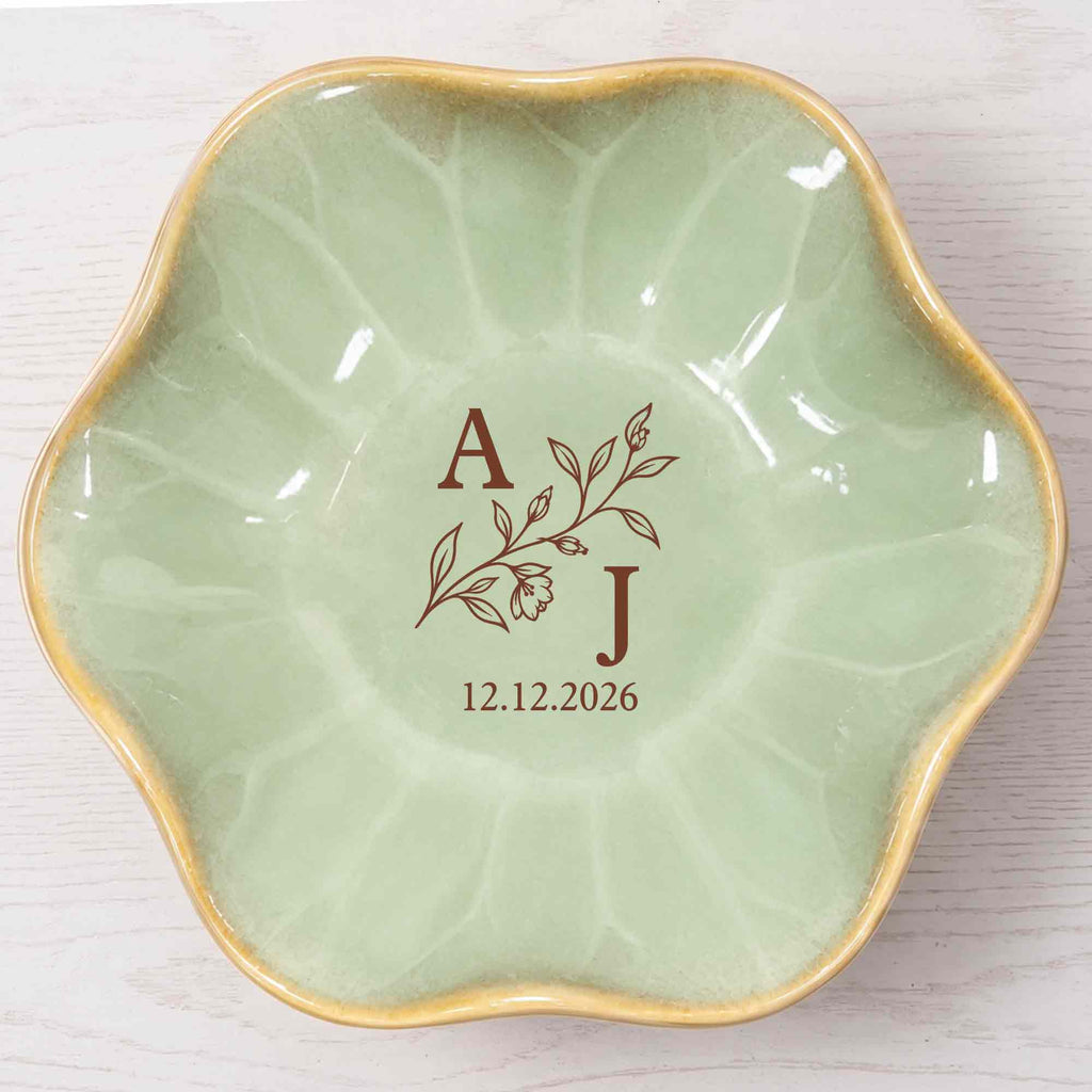Our Monogram Floral, Personalized Lotus Jewelry Dish, Gift For Couples - 3
