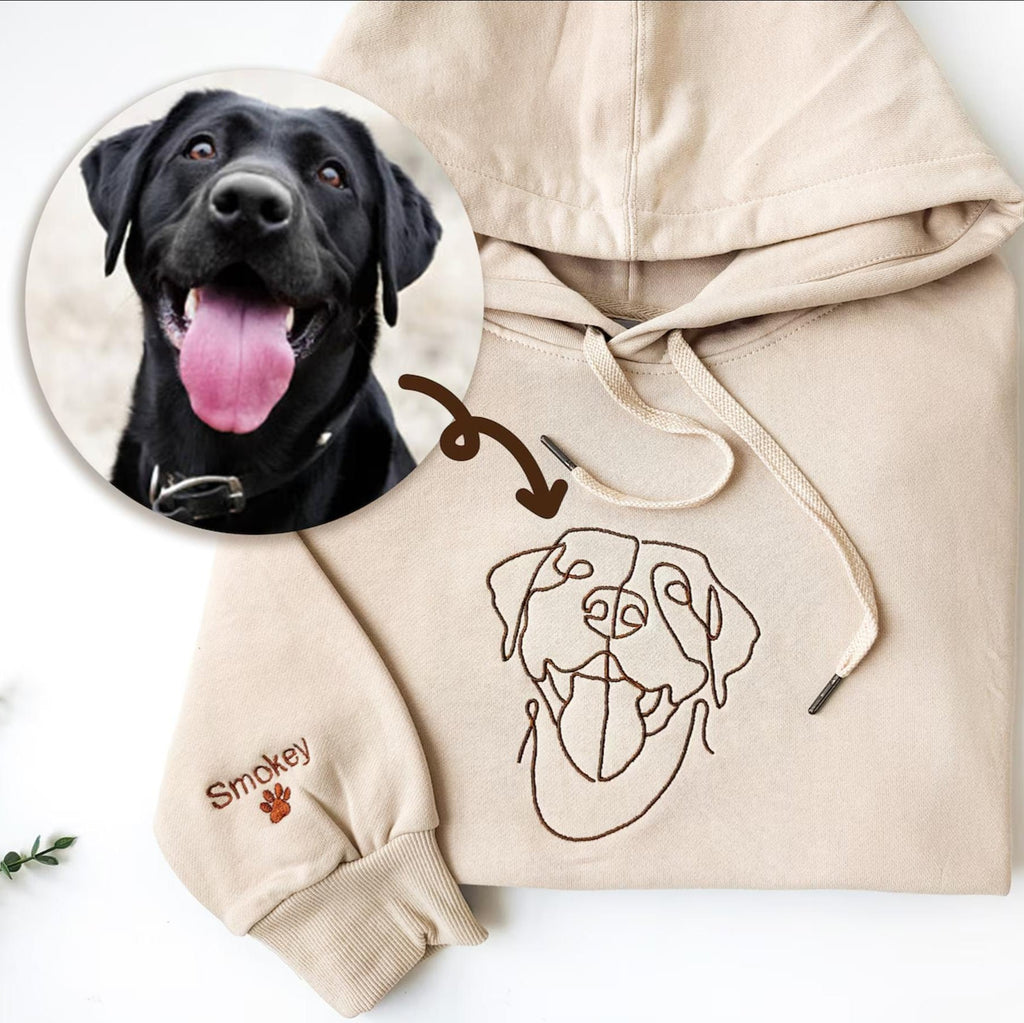 Custom Embroidered Hoodie Pet Line Drawing with Pet Portraits
