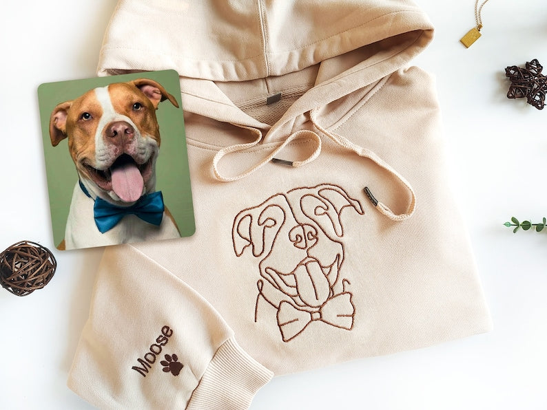 Custom Embroidered Hoodie Pet Line Drawing with Pet Portraits