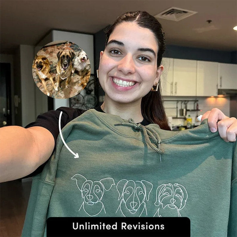 Custom Embroidered Hoodie Pet Line Drawing with Pet Portraits