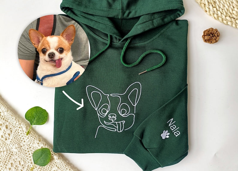 Custom Embroidered Hoodie Pet Line Drawing with Pet Portraits