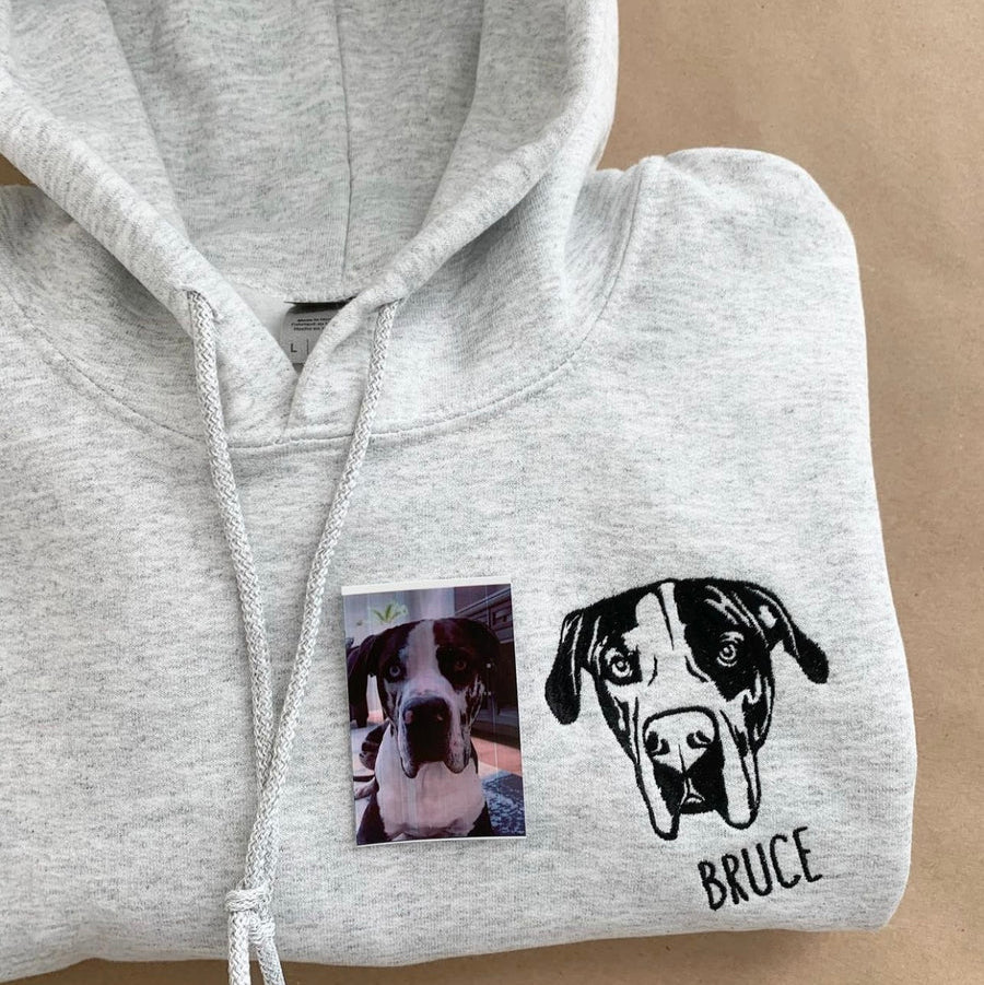Custom Pet Facial Portrait Embroidered Outline Hoodie Sweatshirt