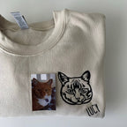 Custom Pet Facial Portrait Embroidered Outline Hoodie Sweatshirt