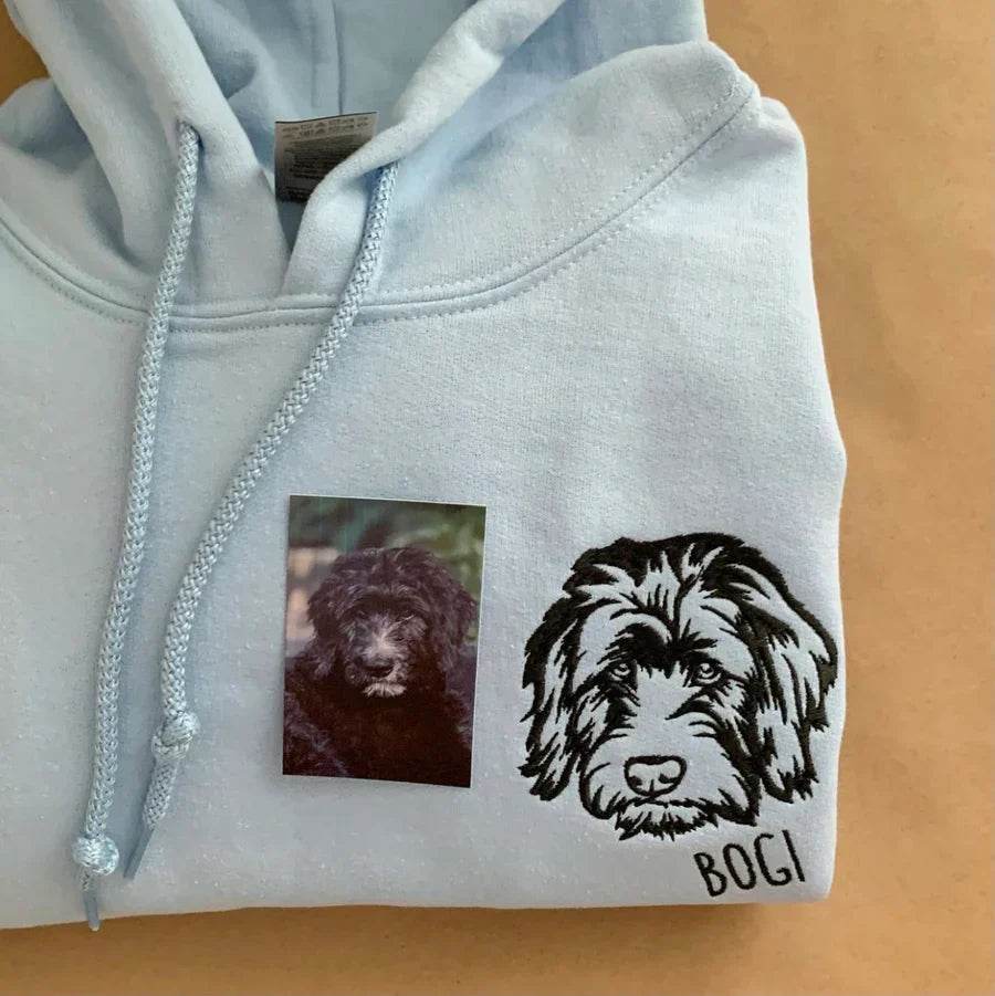 Custom Pet Facial Portrait Embroidered Outline Hoodie Sweatshirt