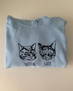 Custom Pet Facial Portrait Embroidered Outline Hoodie Sweatshirt