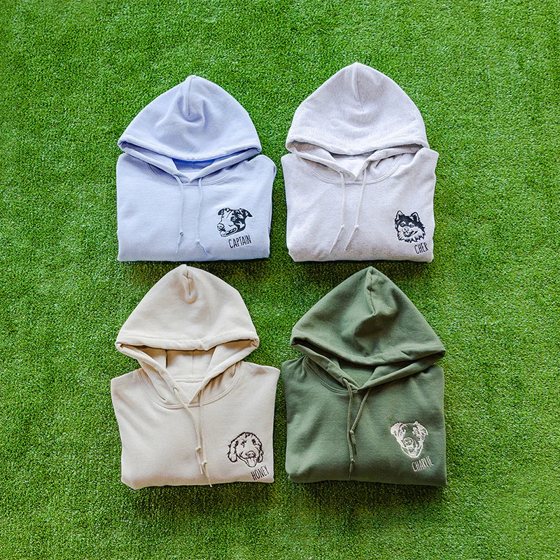 Custom Pet Facial Portrait Embroidered Outline Hoodie Sweatshirt