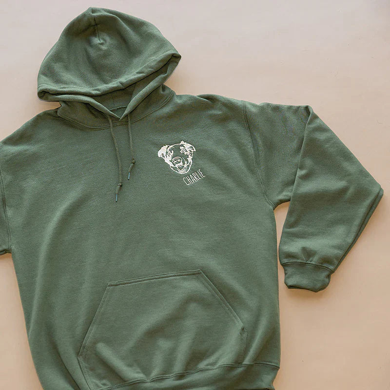 Custom Pet Facial Portrait Embroidered Outline Hoodie Sweatshirt