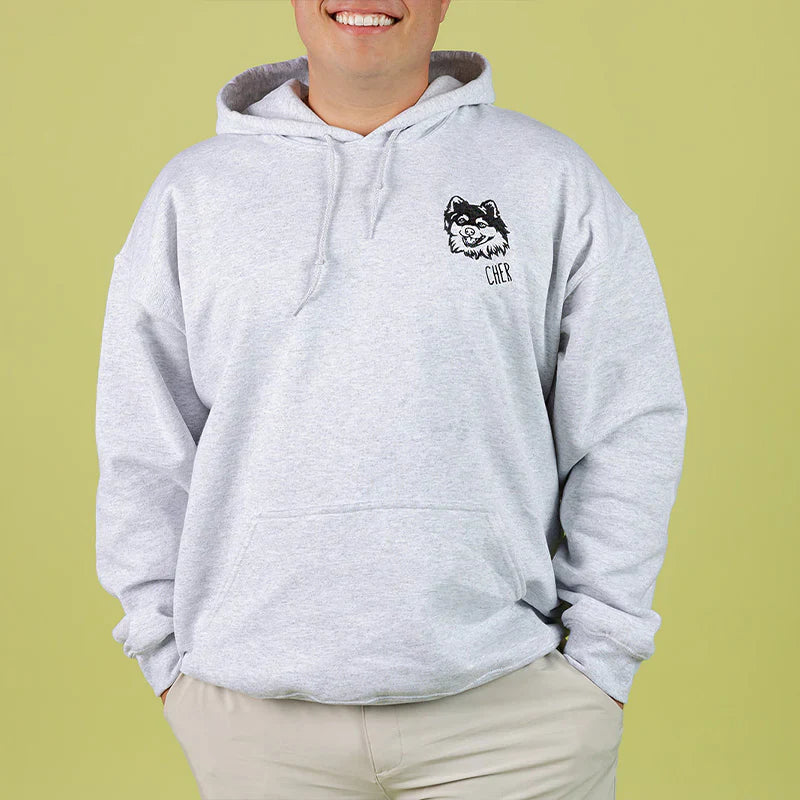 Custom Pet Facial Portrait Embroidered Outline Hoodie Sweatshirt