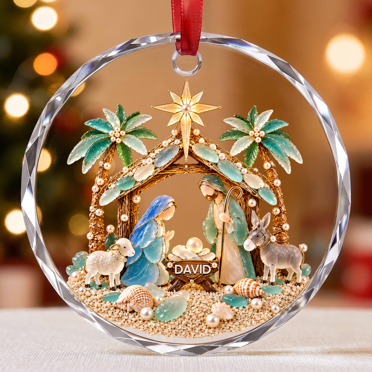 Our Savior Is Born, Personalized Circle Glass Ornament, Gift For Family - 3