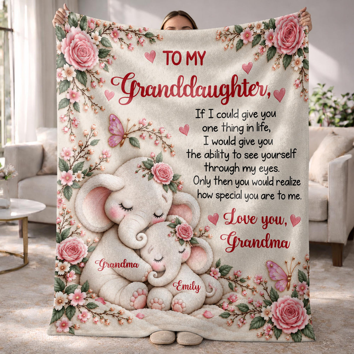 To My Granddaughter Elephant Blanket, Personalized Gift For Granddaughter - 1