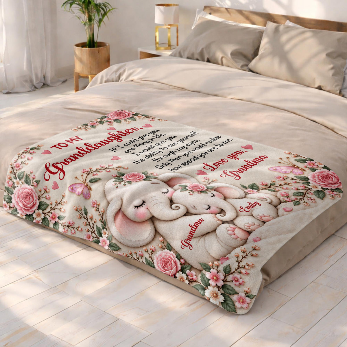 To My Granddaughter Elephant Blanket, Personalized Gift For Granddaughter - 9