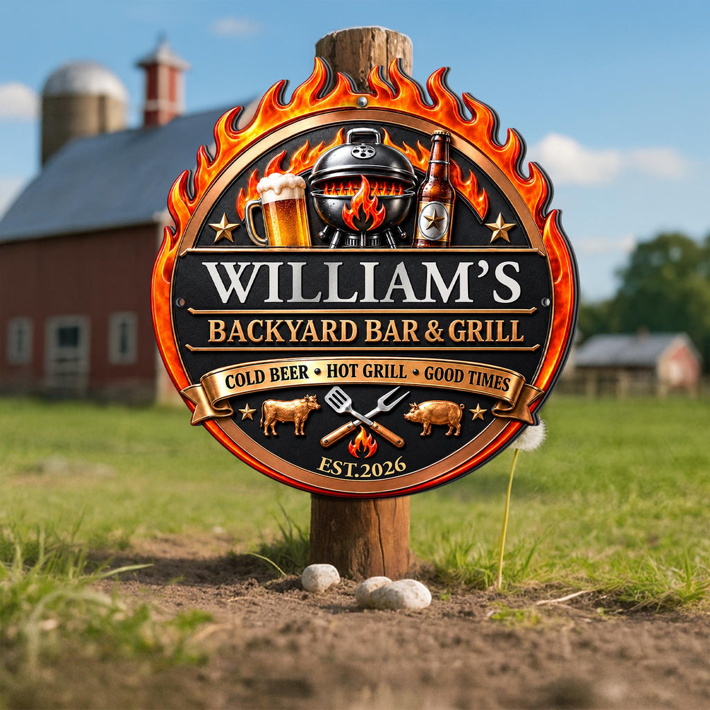 My Backyard Bar & Grill, Personalized Metal Sign, Gift For Dad And BBQ Lovers - 2