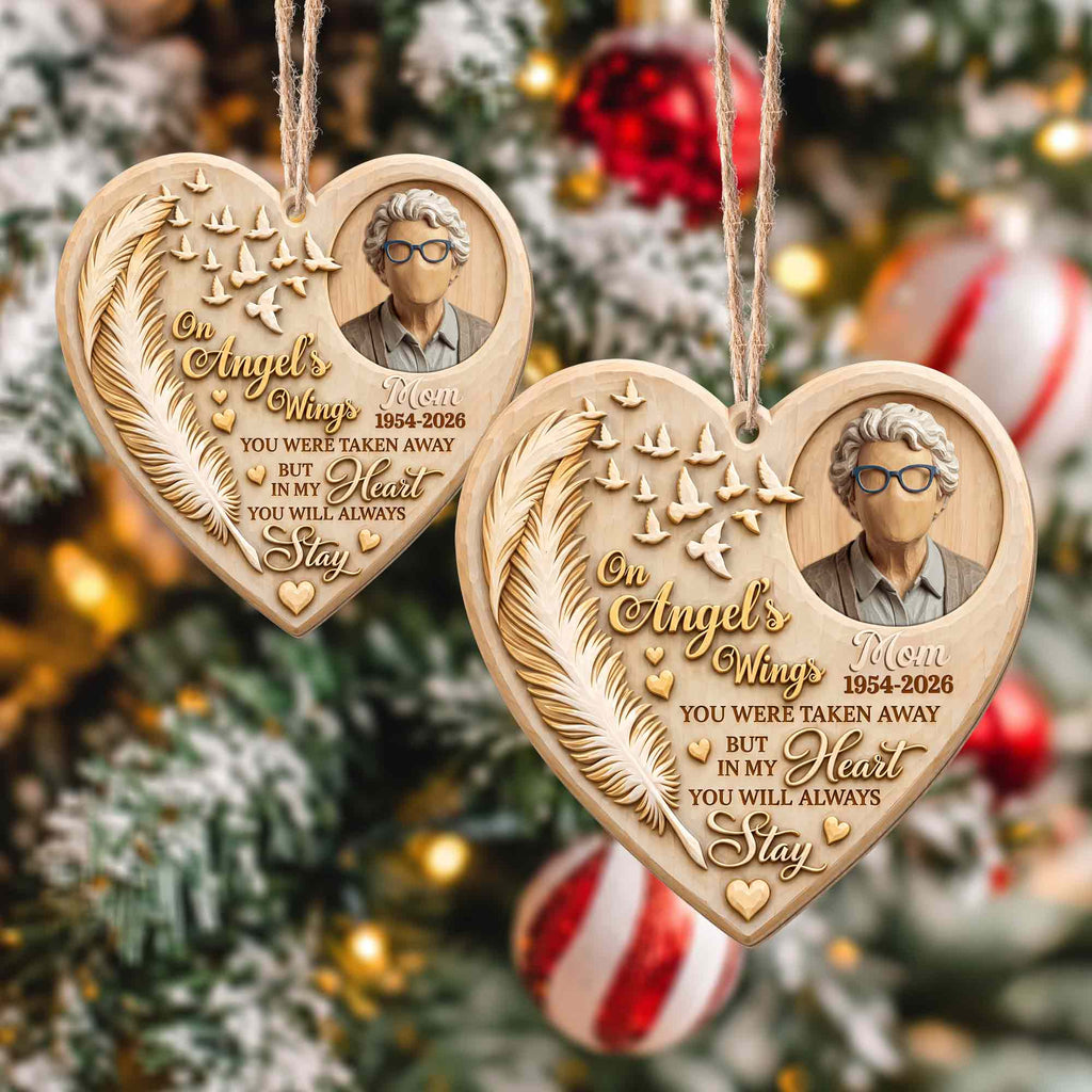 On Angel's Wings, Personalized Custom Wood Ornament, Memorial Gift - 7