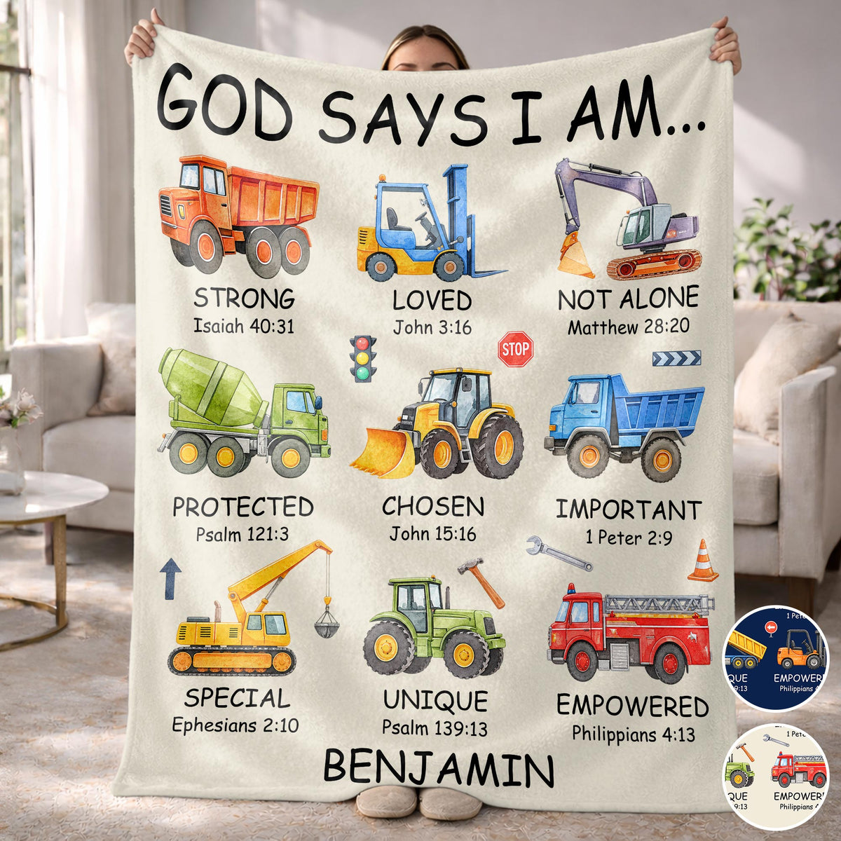 God Says I Am Construction Blanket, Personalized Gift For Kid Lovers - 1