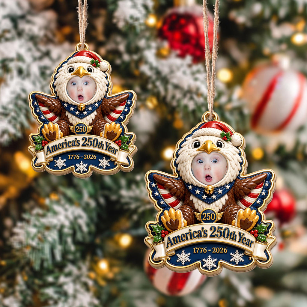 America's 250th Year Patriotic Eagle, Personalized Custom Wood Ornament, Gift For Grandkids - 8