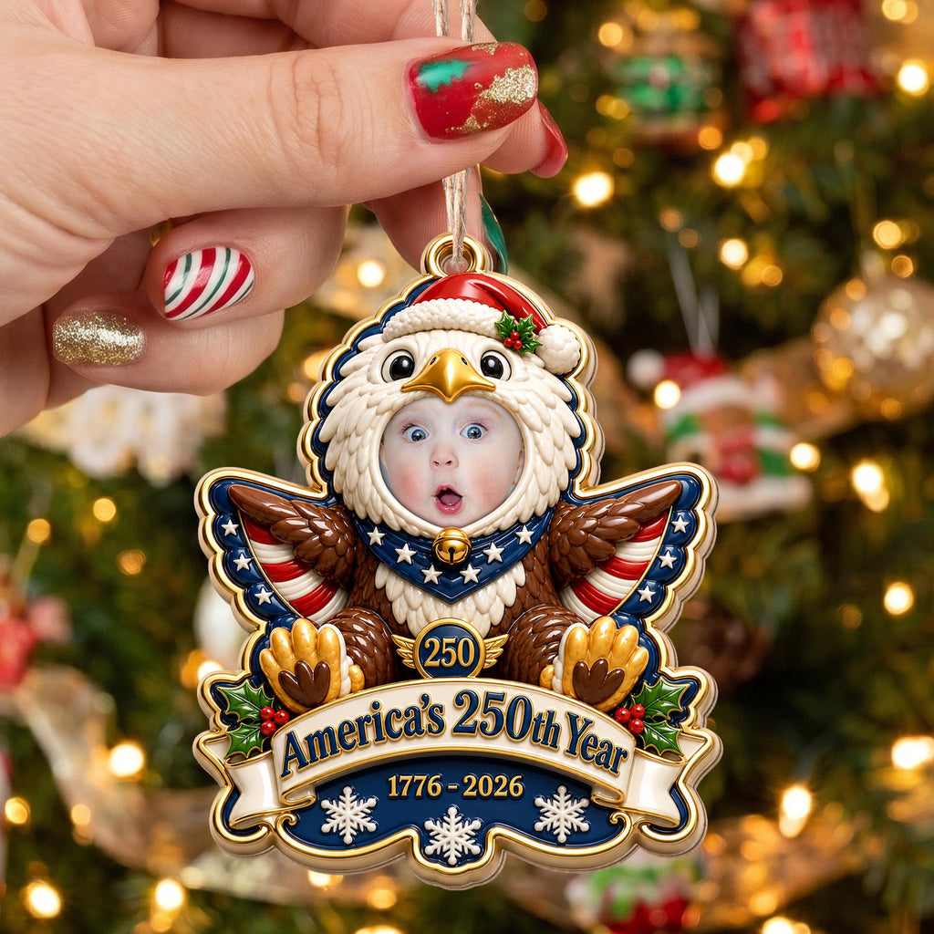 America's 250th Year Patriotic Eagle, Personalized Custom Wood Ornament, Gift For Grandkids - 11