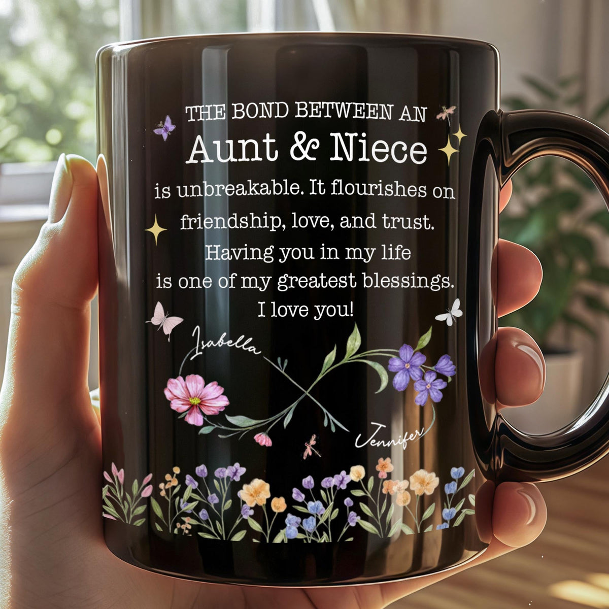 The Bond Between An Aunt And Niece, Personalized Black Mug, Gift For Nieces - 1