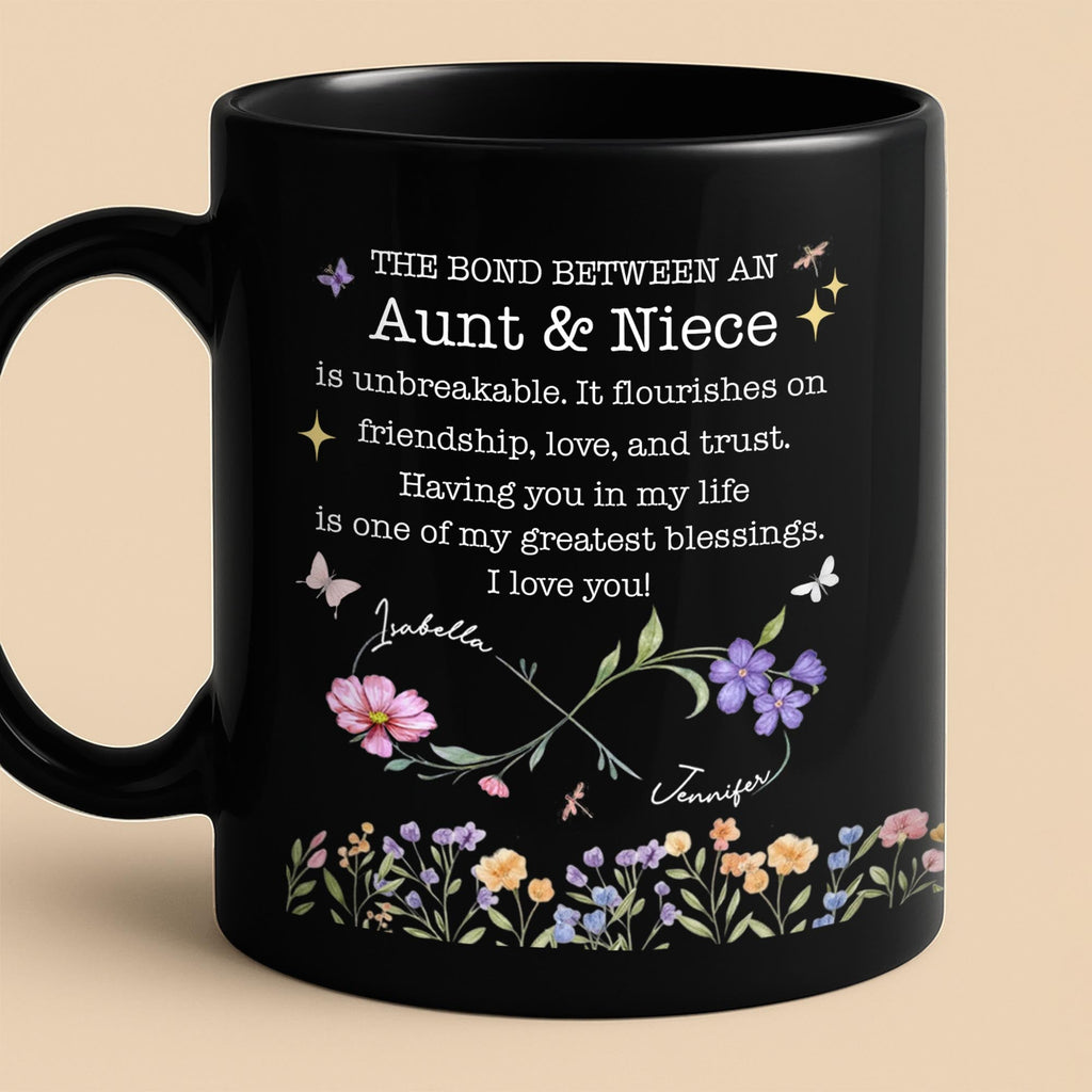 The Bond Between An Aunt And Niece, Personalized Black Mug, Gift For Nieces - 3
