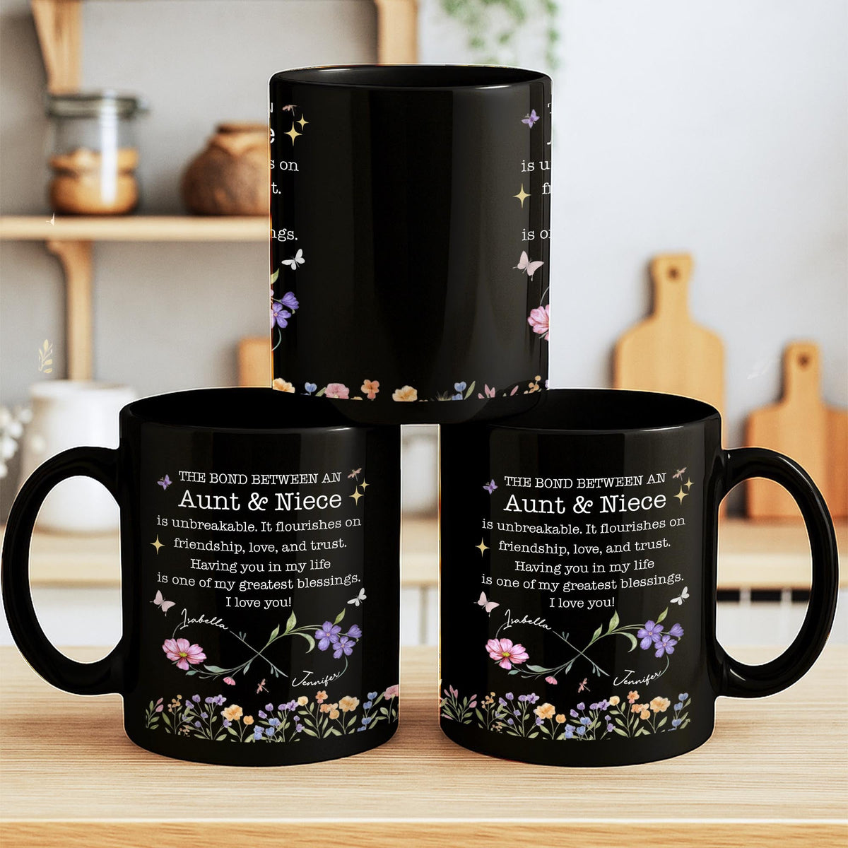 The Bond Between An Aunt And Niece, Personalized Black Mug, Gift For Nieces - 5