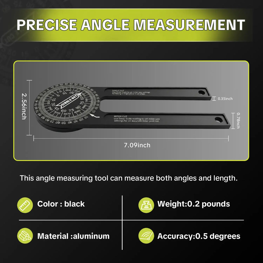 7-Inch Aluminum Miter Saw Protractor, 360° Angle Finder with Laser-Etched Scale for Carpentry, Crown Molding, Baseboard & Woodworking Projects
