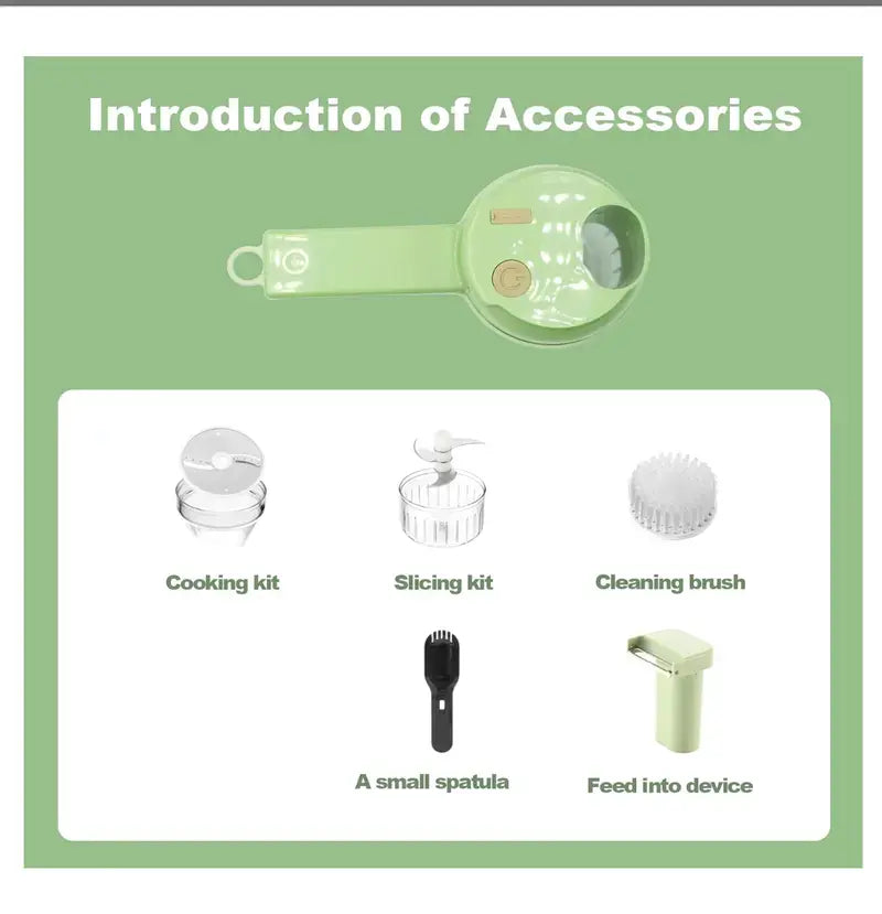 4-in-1 Handheld Electric Food Chopper with Chopping Blade, Slicer & Mixer for Garlic, Vegetables, Eggs & Salads