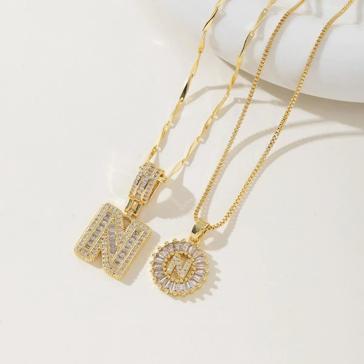 Women’s Gold-Plated Zircon Initial Pendant Layered Necklace Set