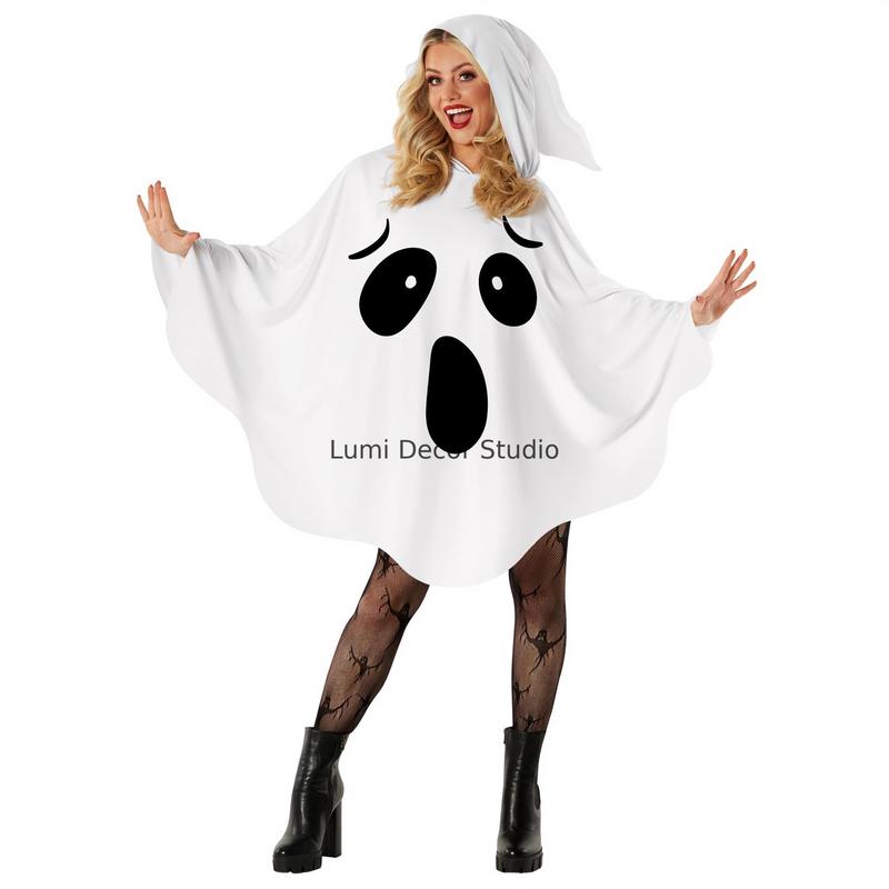 Adult White Hooded Full-Cover Ghost Halloween Costume