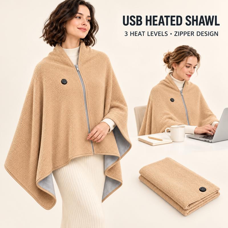 USB-Powered Heated Blanket Shawl with Adjustable Temperature Control