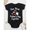 Cute Baby Bodysuit with Our First Fathers Day Together Bottle And Beer Design Print Soft Versatile Round Neck Button Detail Regular Fit All Seasons Knitted Fabric Onesie for 0-12 Months