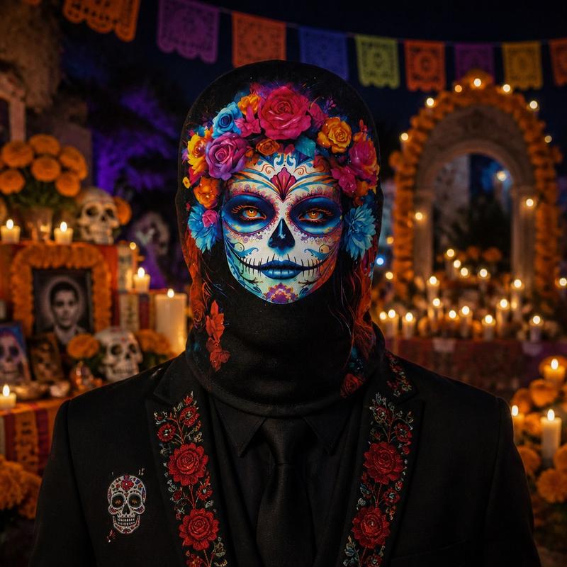 Yeomoo Floral Print Full-Face Día de los Muertos Cosplay Mask