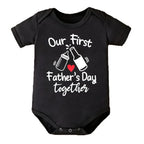 Cute Baby Bodysuit with Our First Fathers Day Together Bottle And Beer Design Print Soft Versatile Round Neck Button Detail Regular Fit All Seasons Knitted Fabric Onesie for 0-12 Months