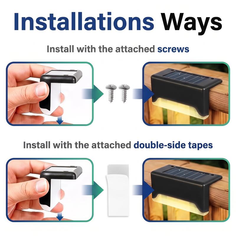 Solar Deck & Step Lights with 3 Colors and Dusk-to-Dawn Sensor