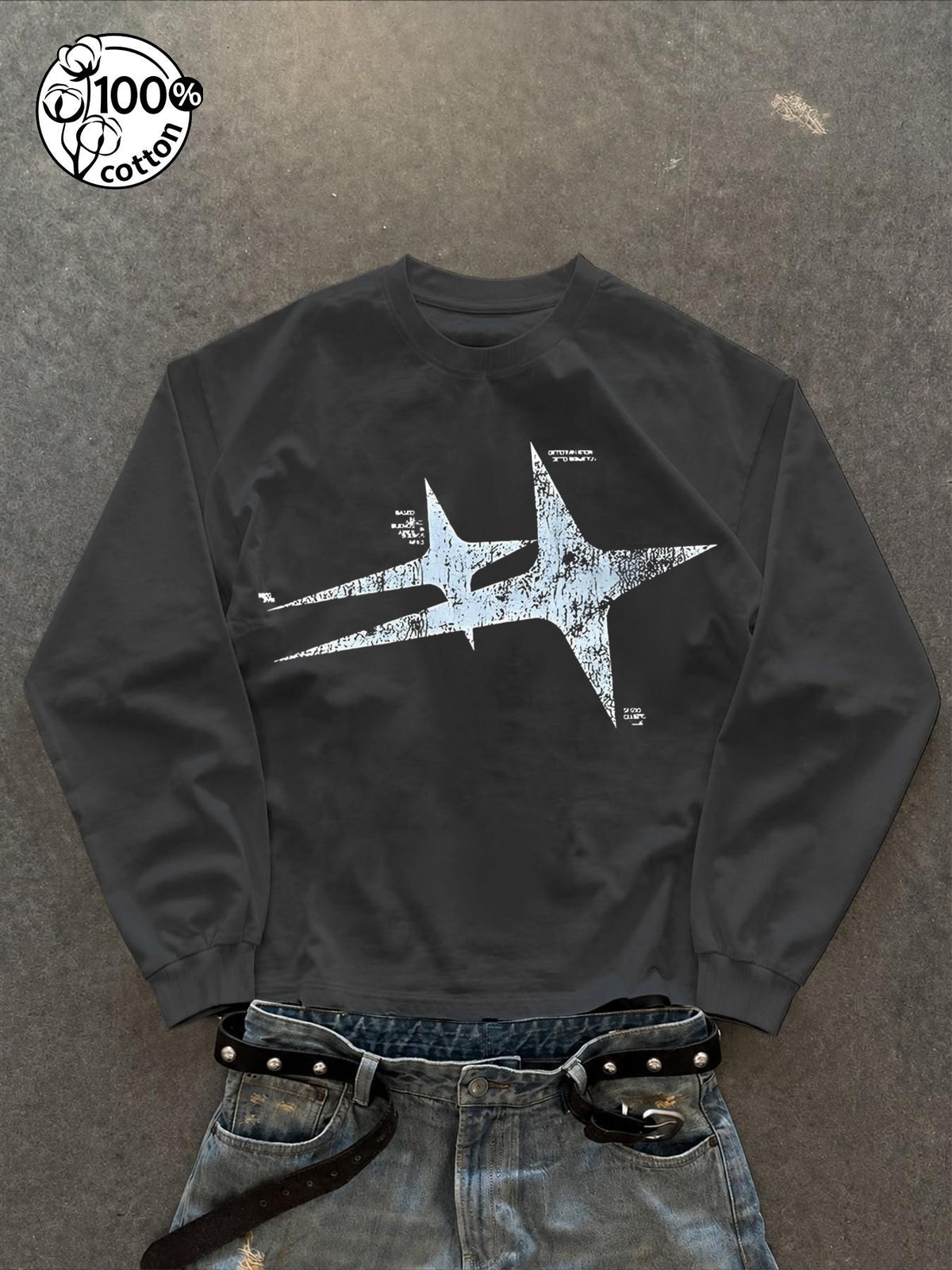 Vintage Cracked Star Y2K Rock Long-Sleeve T-Shirt
