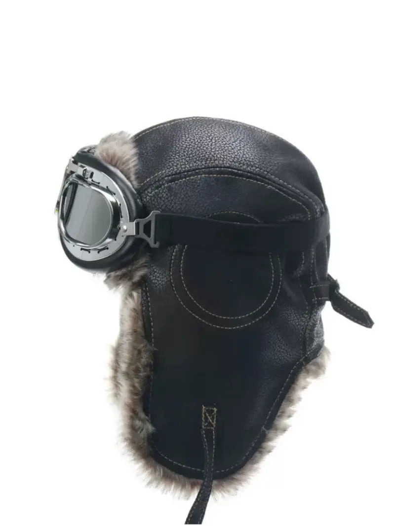 Camel Leather Aviator Hat & Goggles Set with Ear Coverage