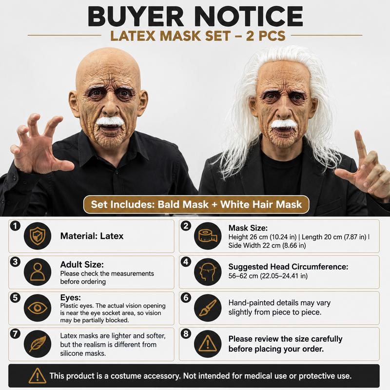 PATYGR Hyper-Realistic Bearded Old Man Full-Head Latex Mask
