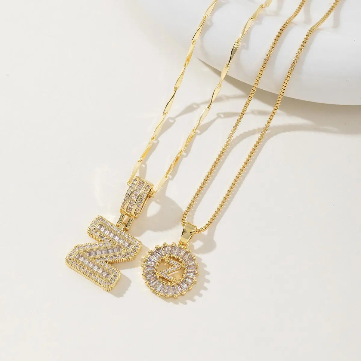 Women’s Gold-Plated Zircon Initial Pendant Layered Necklace Set