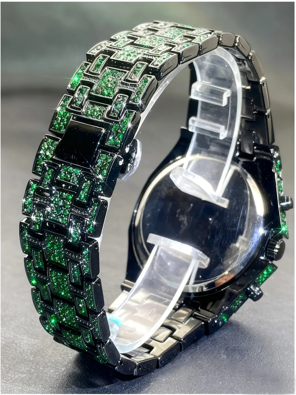 Men’s Iced-Out Rhinestone Dial Quartz Watch