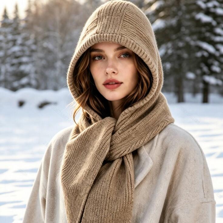 Women’s Knitted Hooded Scarf with Ear & Neck Coverage