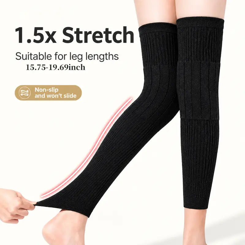 Unisex Wool-Lined Anti-Slip Long Knee Warmers – One Size