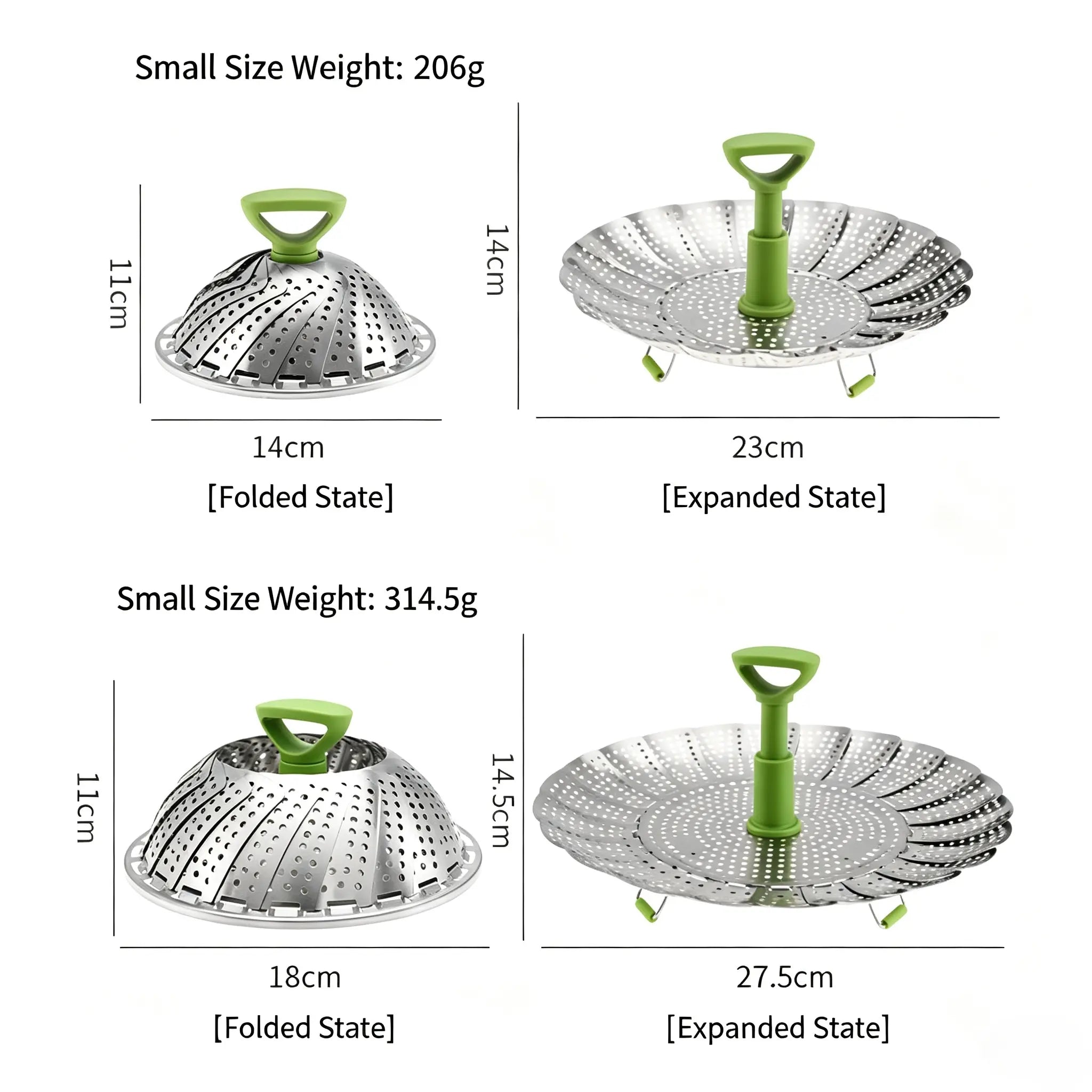 Expandable Stainless Steel Steamer Basket with Extendable Handle, Folding Insert for Various Pot Sizes