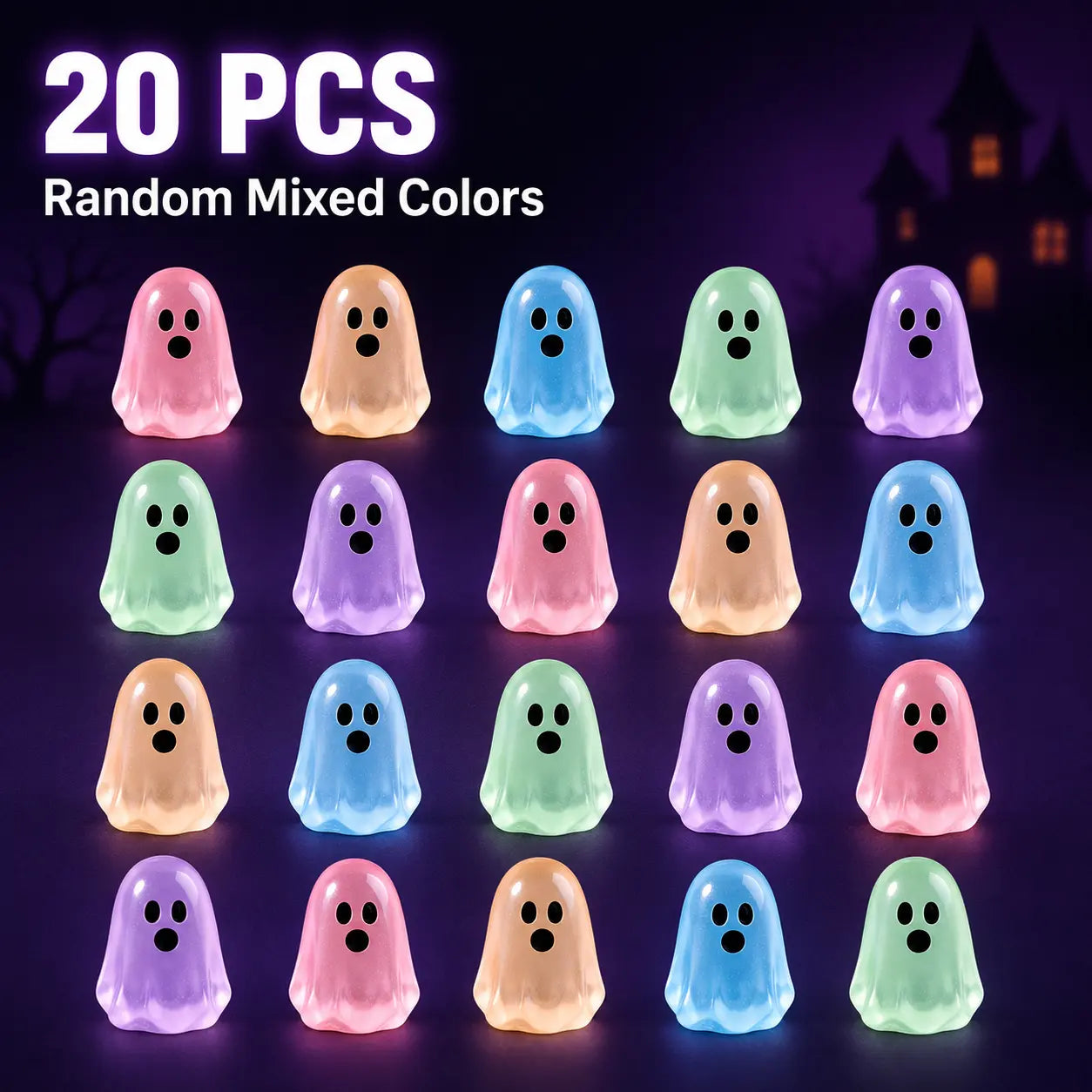 20/50-Pack Glow Ghost Resin Beads, Luminous Halloween Charms for DIY Crafts, Party Decor & Mini Displays