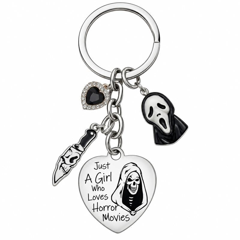 “Just a Girl Who Loves Horror Movies” Gothic Heart Keychain
