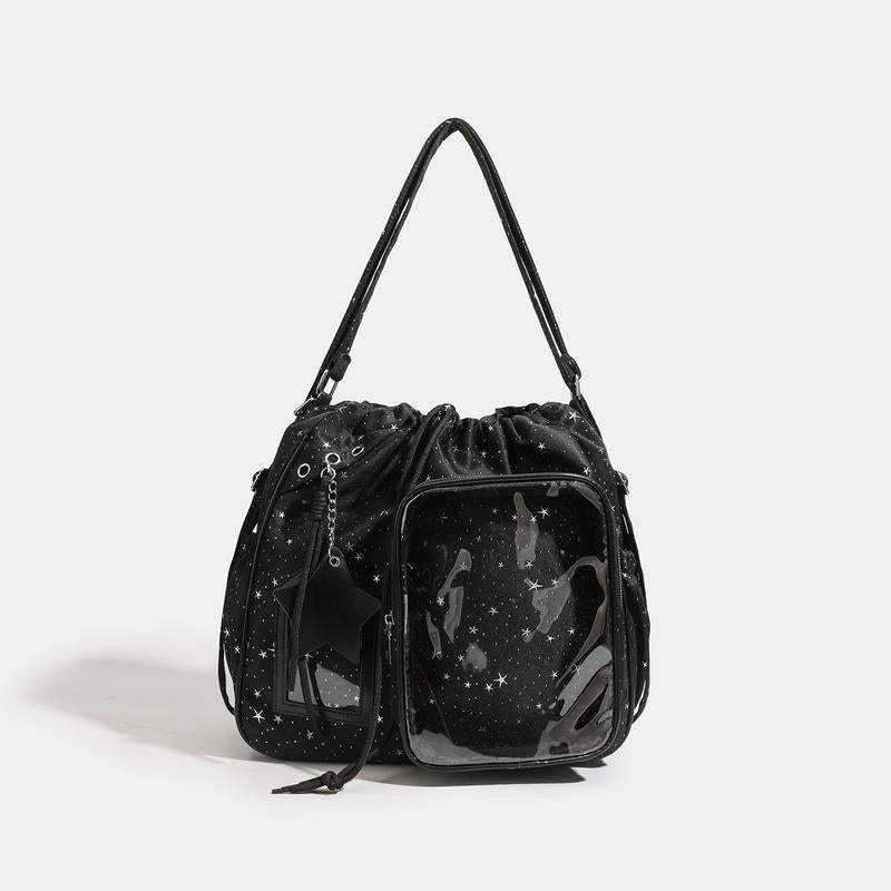 Star Print Ita Crossbody Drawstring Bag with Star Pendant