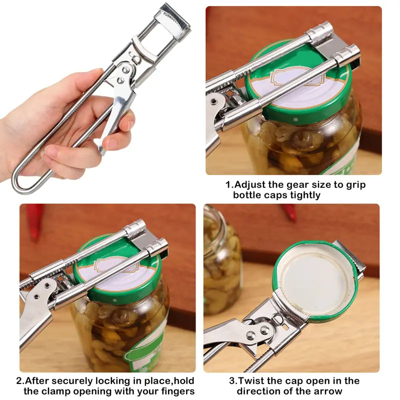 Adjustable Stainless Steel Jar & Bottle Opener for Weak Hands