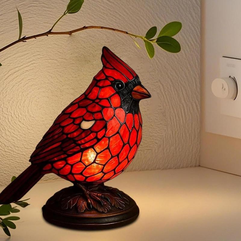 Christmas Decoration Bird Statue Lamp, Hand-Painted Resin Cardinal Light, Bedside Living Room Bedroom Home Decor